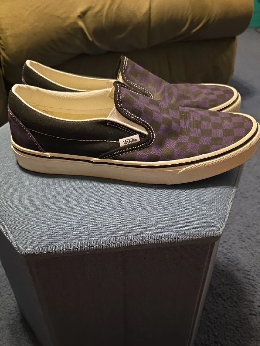 Vans Slip-On Loafers in Purple and Black Checkerboard